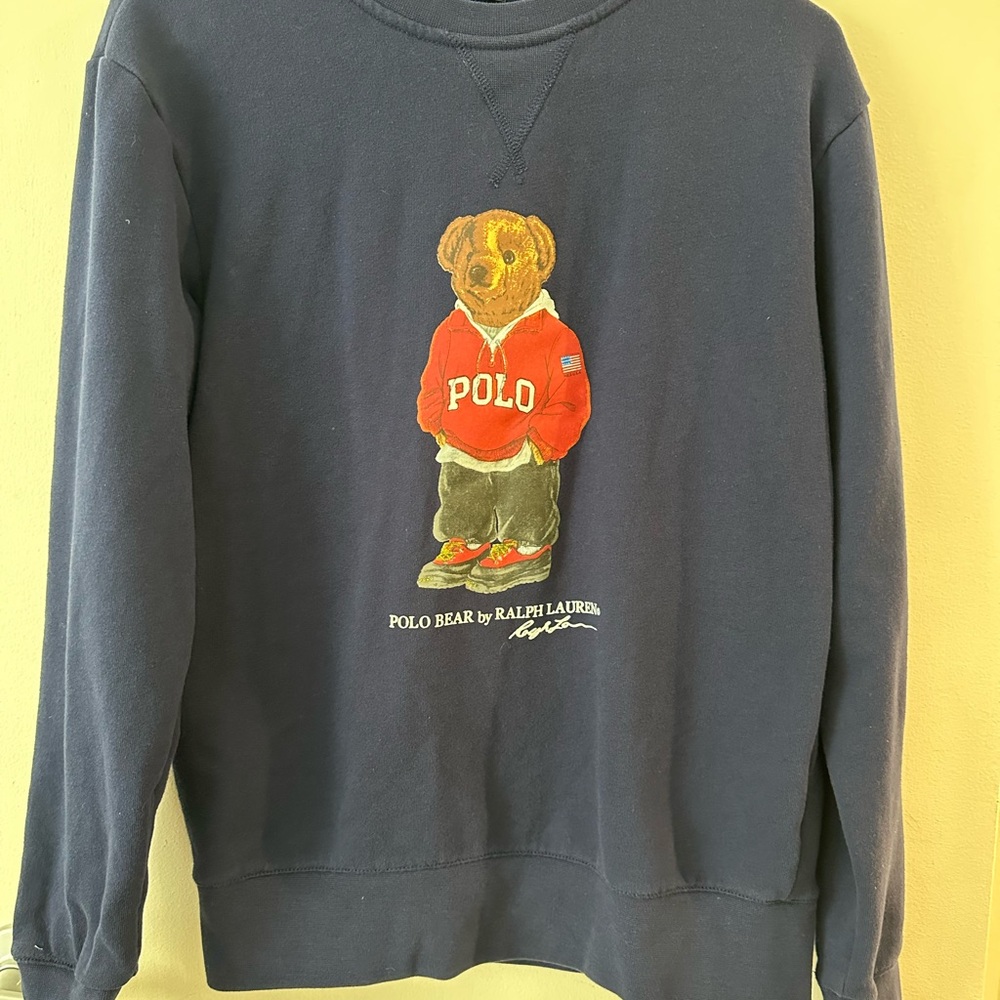 Ralph Lauren Navy Sweater with Red Polo Bear